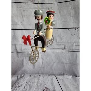 Vintage Kurt S Adler Wood Christmas Ornament 1983 Couple on Tandem Bicycle